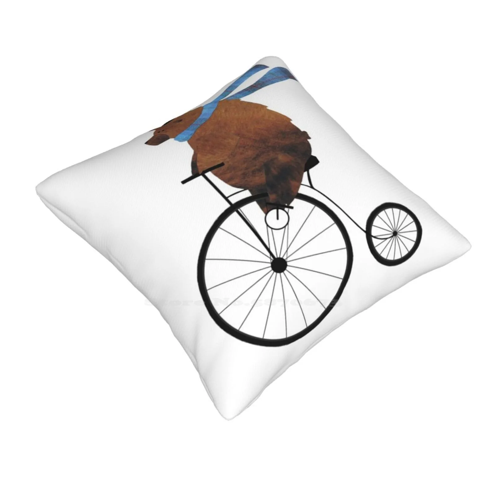 Cheltenham The Bear : Penny Farthing Fun Throw Cushion Pillow Cover Cheltenham Penny Farthing Cycling Bike Bicycle Grizzly Bear