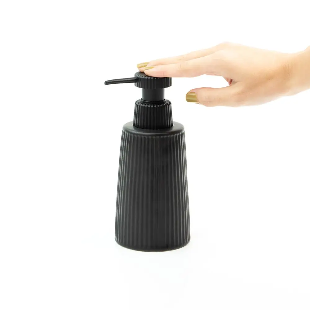 Ceramic liquid soap holder black stripes-Oikos