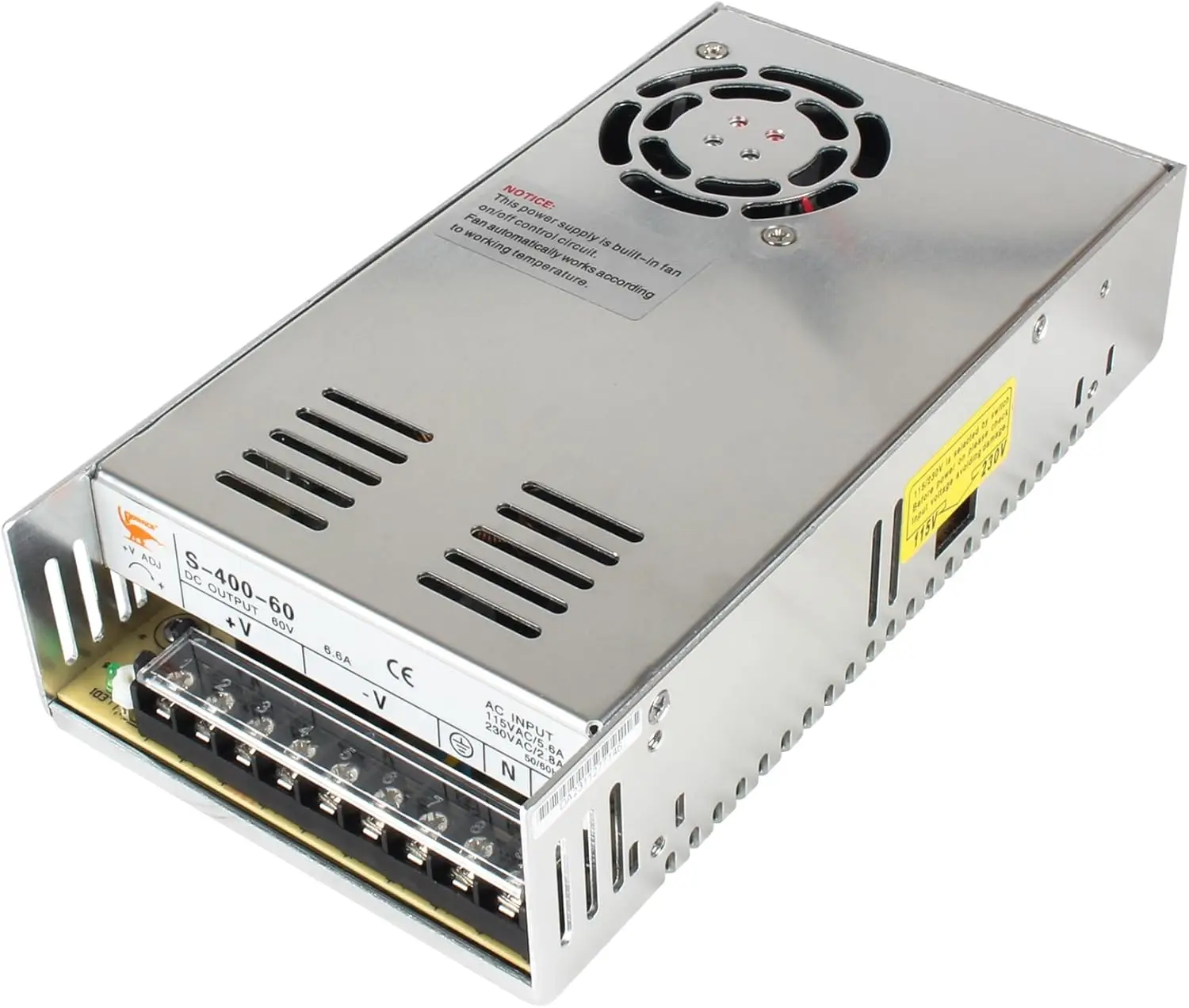 400W 60V DC Switching Power Supply, AC 110V/220V to DC 60V Adapter for LED Strip, CCTV, CNC Router, Stepper Motor