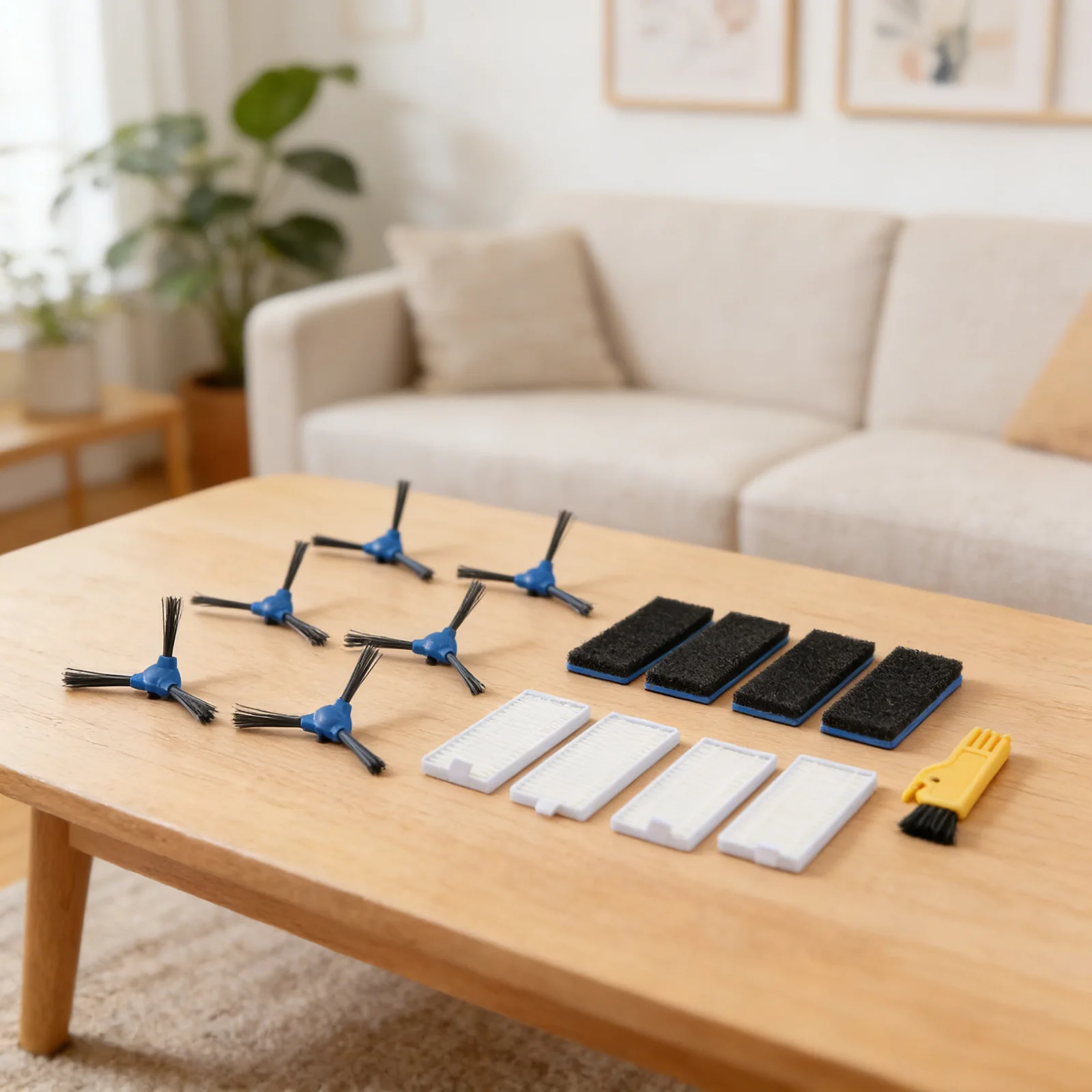 6 Pack Side Brushes and 4 Pack Filters for Coredy R300 Robot Vacuum Cleaner to Aid in Ongoing Dirt Extraction Performance