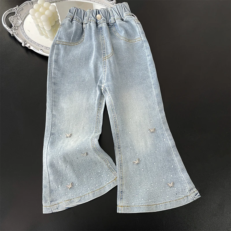 Girls' Jeans Fashionable Bell-Bottom Pants Baby Girls' Fashionable All-Match Casual Korean Style Bootcut Pants Spring Autumn