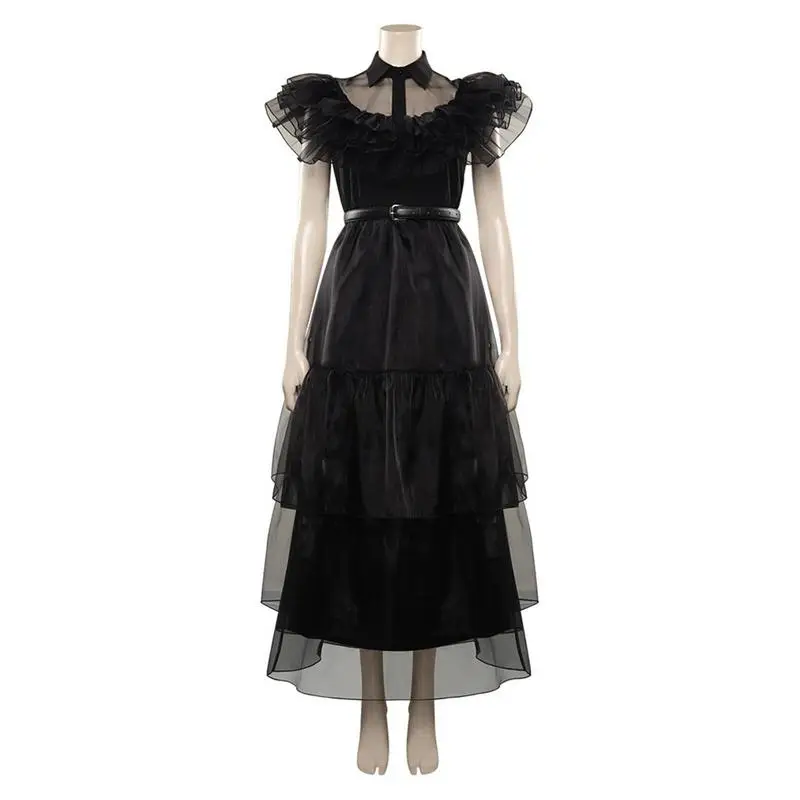 Addams Cosplay Costume Dress Adult Women Black Addams Dresses Cosplay Outfits Halloween Carnival Party Dresses Suit