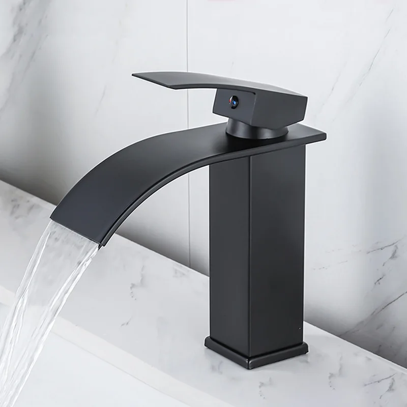 

Bathroom Taps Waterfall Basin Sink Faucet Black Faucets Brass Bath Faucets Hot Cold Water Mixer Vanity Tap Deck Washbasin Taps