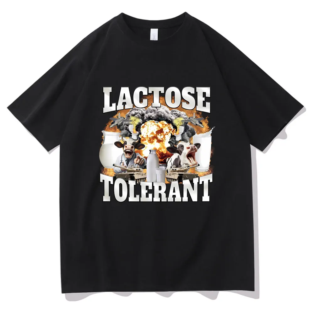 

Lactose Tolerant Funny Cow Meme T Shirts Men Women Casual Joke Humor Tshirt Crewneck Short Sleeve Male Cotton Oversized T-shirts