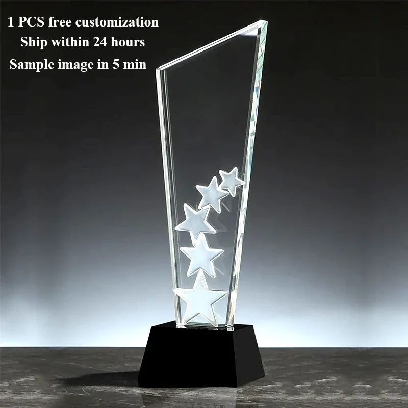 Free Personalized Custom Creative Crystal Trophy Champion Contest Five Star Trophy Awards Statue Character Event Souvenir Gifts