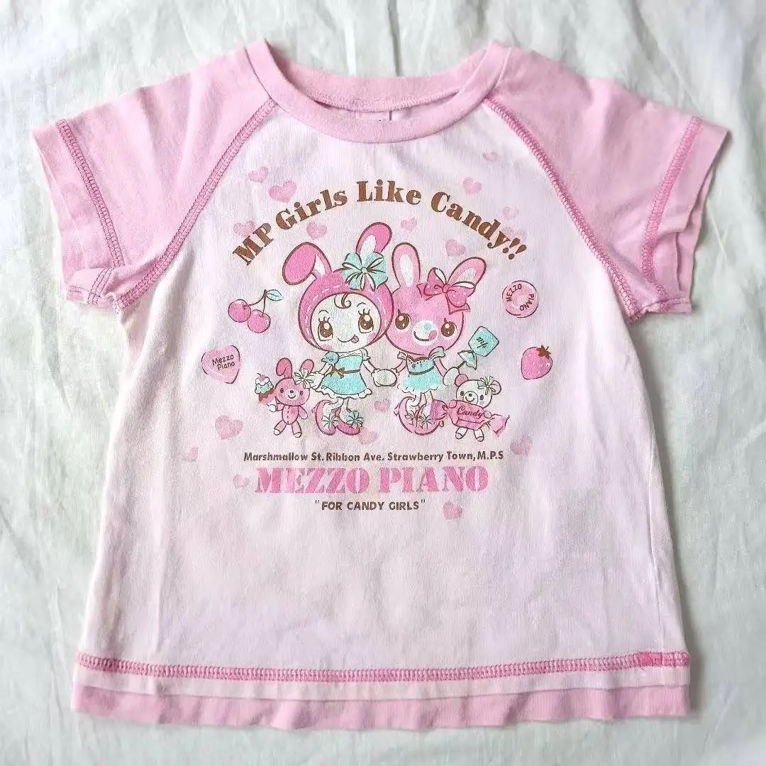 Retro Y2K Lolita Patchwork Tops Damen Japanischer Harajuku Fairy Grunge Rüschen Kurzarm Süße Freizeitkleidung
