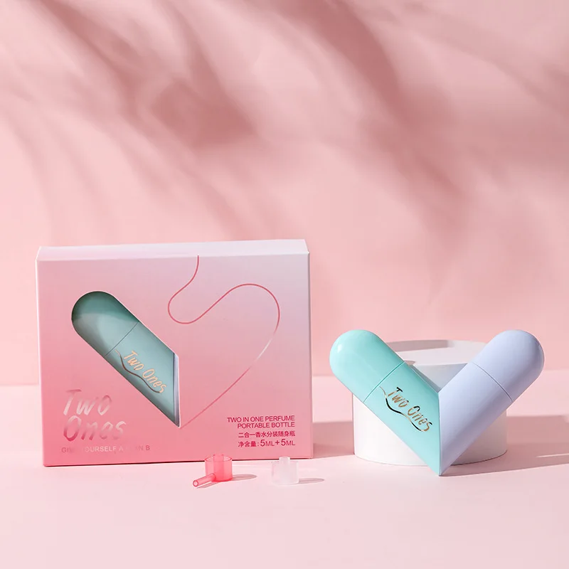 

2pc 5ml+5ml Heart Shaped Double Head Spray Nozzle Two-in-One travel perfume bottle refillable atomizer for on-the-go elegance