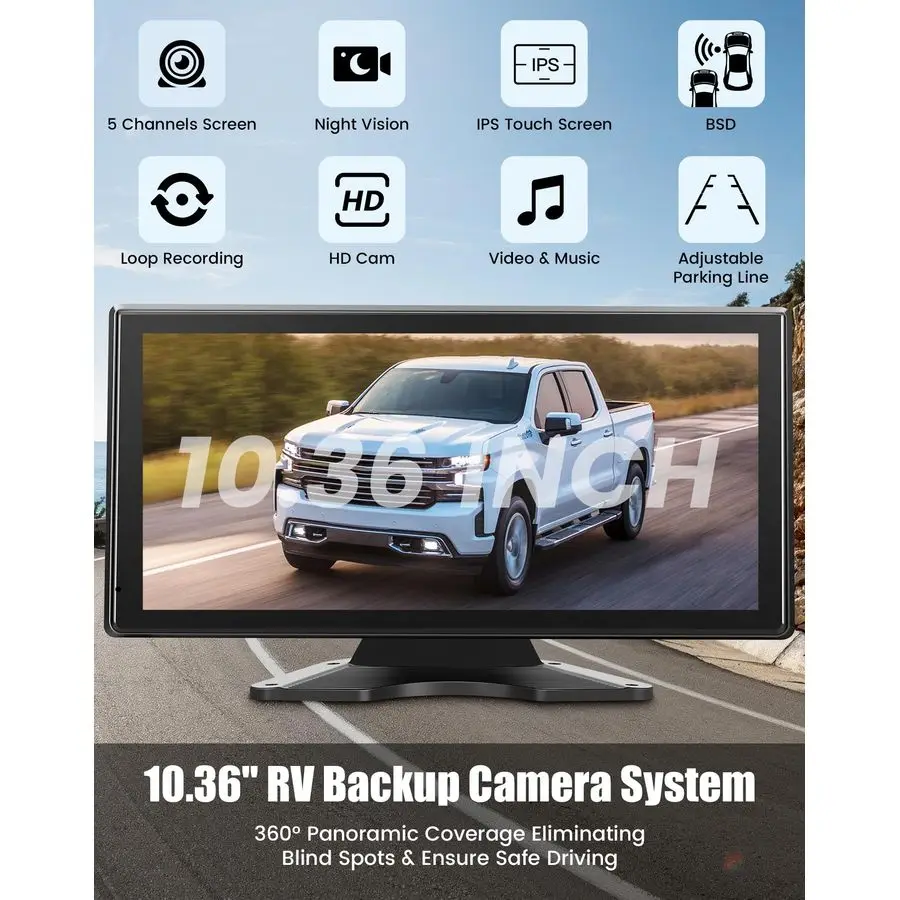 قناة كاميرا احتياطية نظام داش كام مع 10.36 IPS شاشة تعمل باللمس رصد الجانب الخلفي 5 1080P HD كاميرا لشاحنة RV Van Trai #2