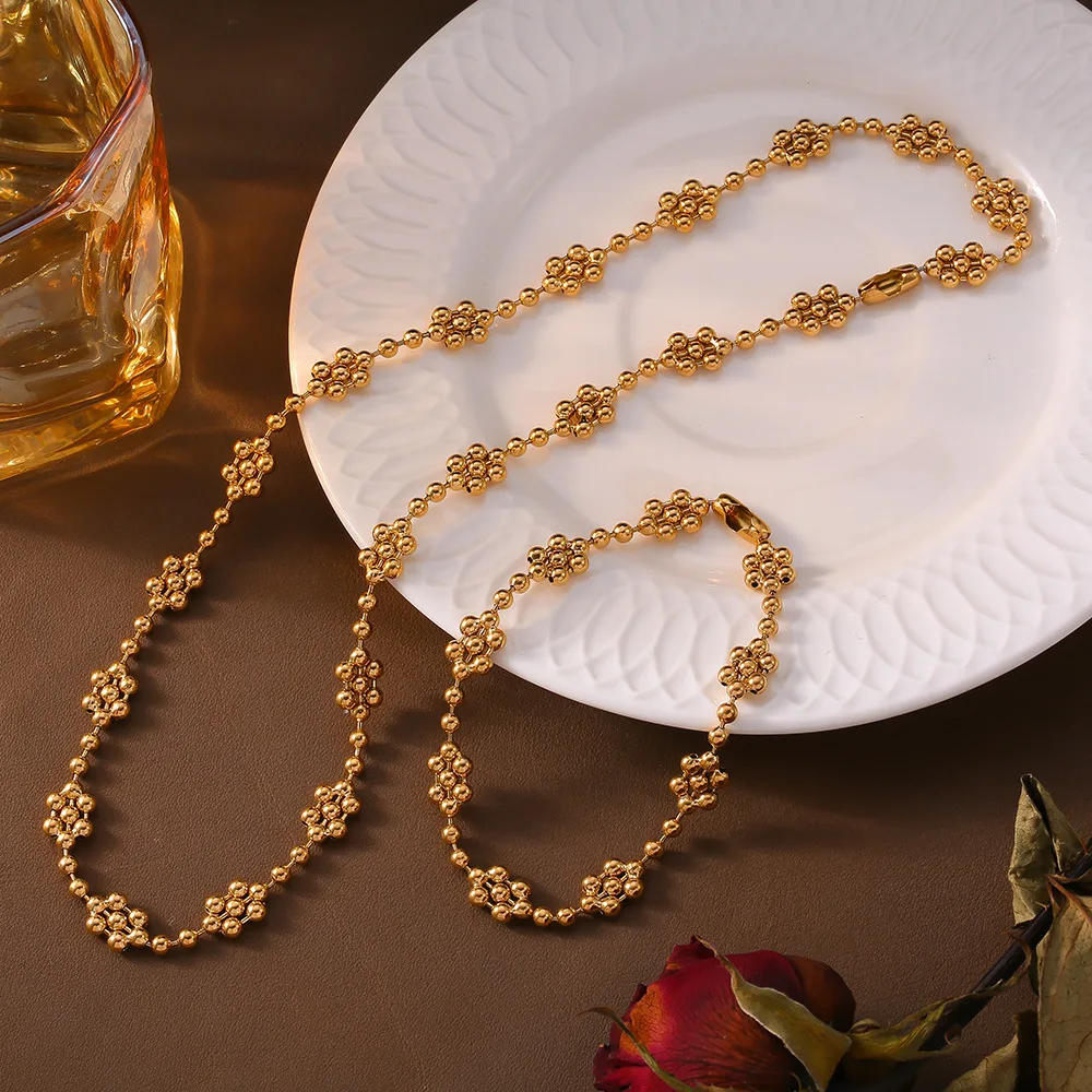 꽃 체인 비즈 목걸이 팔찌 세트, 금도금, 화려한 심플 디자인, 구리 OL 패션 주얼리 선물 도매