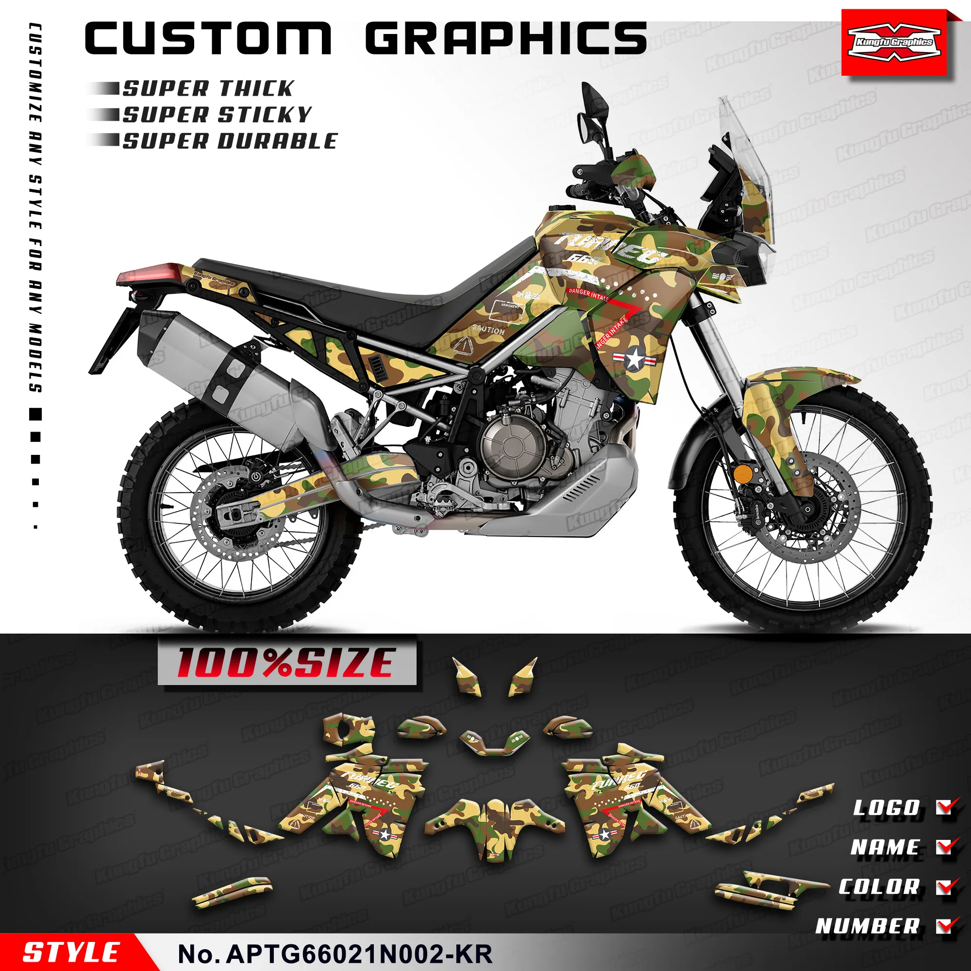 KUNGFU GRAPHICS Racing Graphics Motorcycle Decals for Aprilia Tuareg 660 2021 2022 2023, APTG66021N002-KR