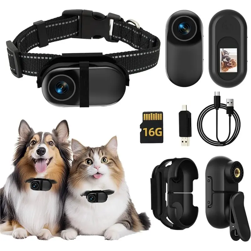 طوق كاميرا AYHF Cat مع تسجيل فيديو، كاميرا رياضية صغيرة الحركة 1080P HD، بطاقة SD 16G جميع الأنشطة مستلزمات الحيوانات الأليفة/الأشياء #1