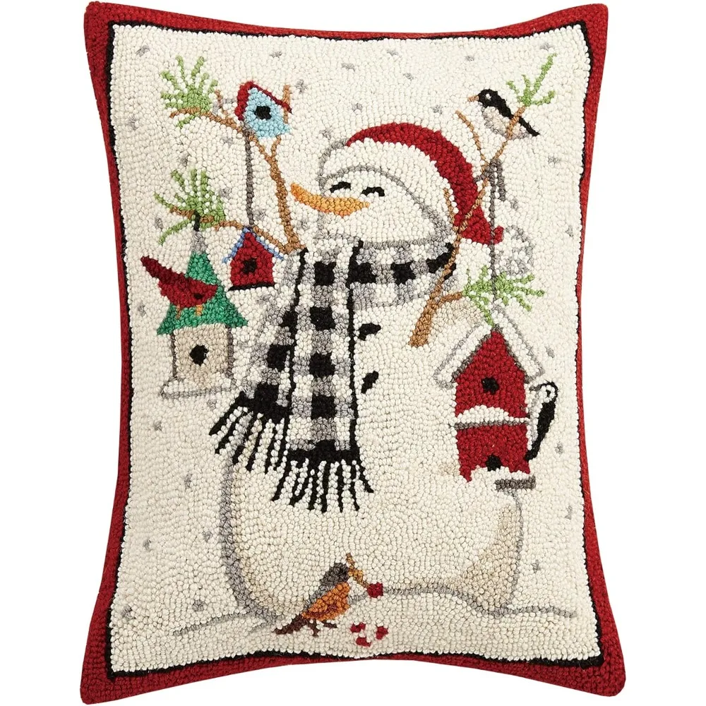 

Snowman with Birds Holiday Hook Pillow, 20-inch Length, Wool and Cotton