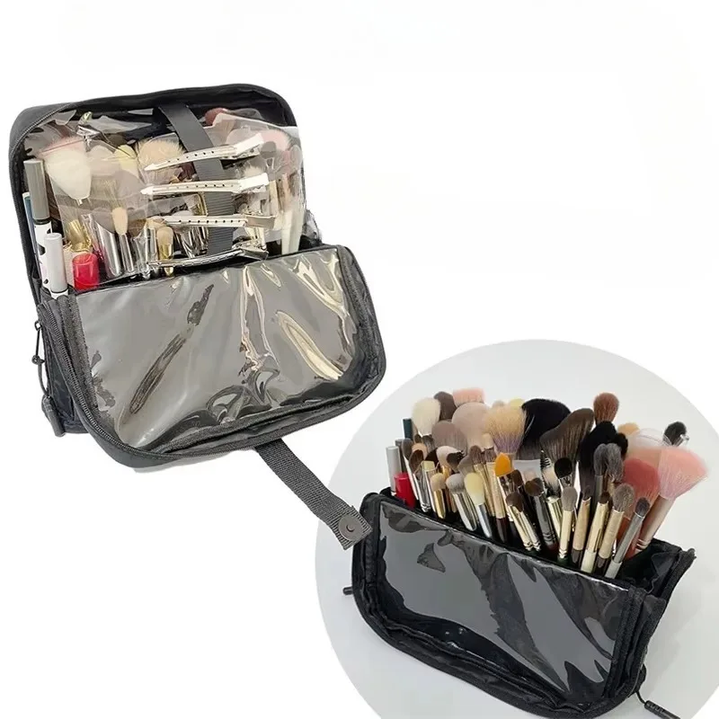 Stand-up Foldable Makeup Brush Bag, Adjustable Dividers Large Storage Pouch