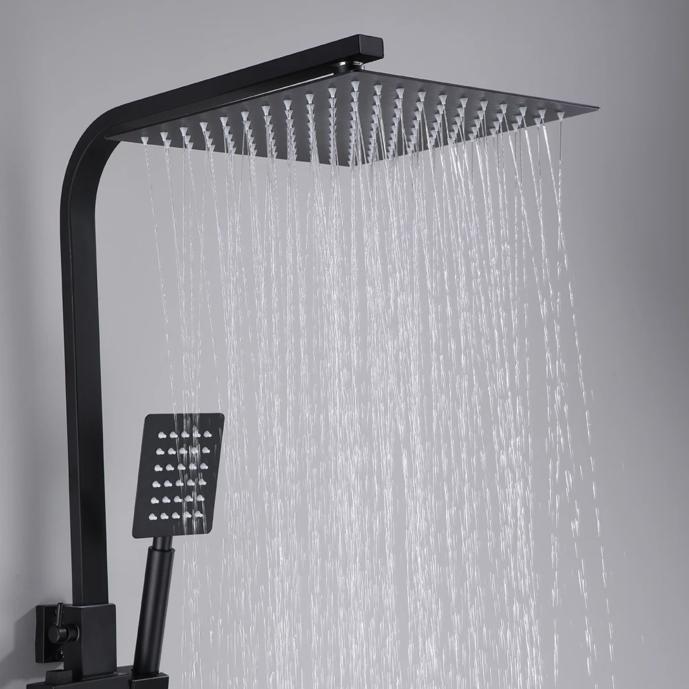 Matte Black Shower Faucet Set  Rainfall High Quality All Metal Bathtub  Mixer Tap 4-way With Bidet Stainless Steel