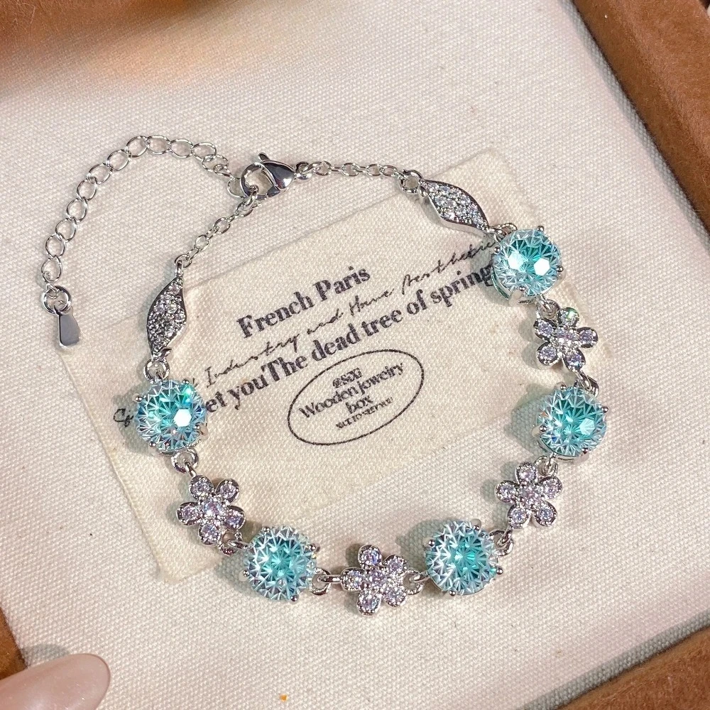 925 sterling silver new topaz flower bracelet, fashionable rose diamond gemstone jewelry accessory 3