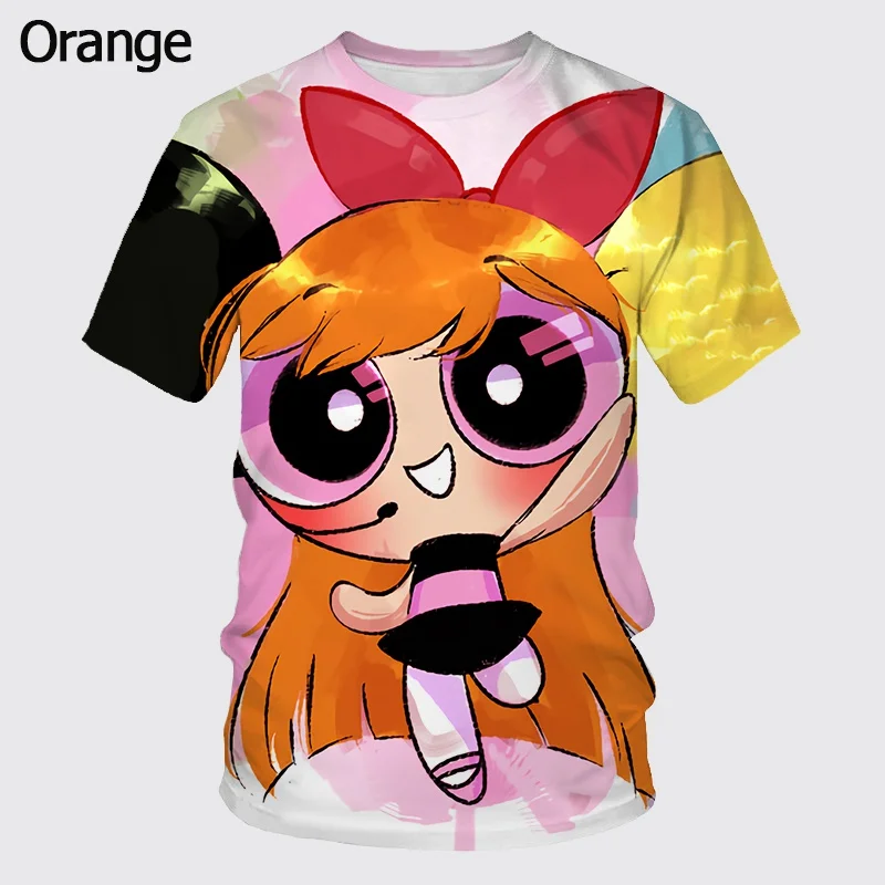 Summer New Cartoon Cute 3D Printing P-Powerpuff Girl Casual T-Shirts Children\'s Fashion Clothing Unisex Oversized Short Sleeves