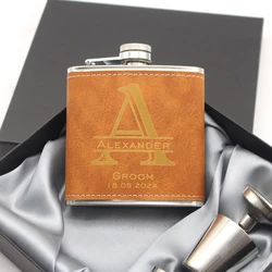 Personalized Leather Hip Flask Set Portable 6oz Flask Custom Best Man Groomsman Gift Wedding Favors Dad's Father's Birthday Gift