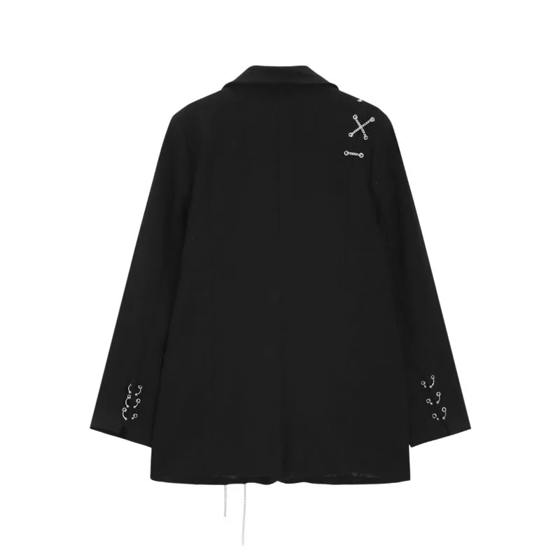 Veste Blazer Gothique pour Femme, Élégante, Mode Décontractée, Couleur Unie, Simple Boutonnage, Poche JOCoat, Streetwear, Haut Y2k, Nouvelle Collection Automne 2023