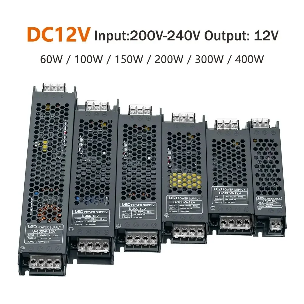 

LED Power Supply AC190-240V DC12V 24V Mute Lighting Transformer LED Converter Light Driver Power Adapter 60W 100W 200W 300W 400W