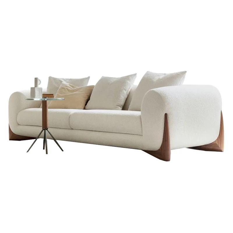 

Japanese designer Internet celebrity cream wabi wind fabric sofa small apartment living room lamb wool leisure sofa
