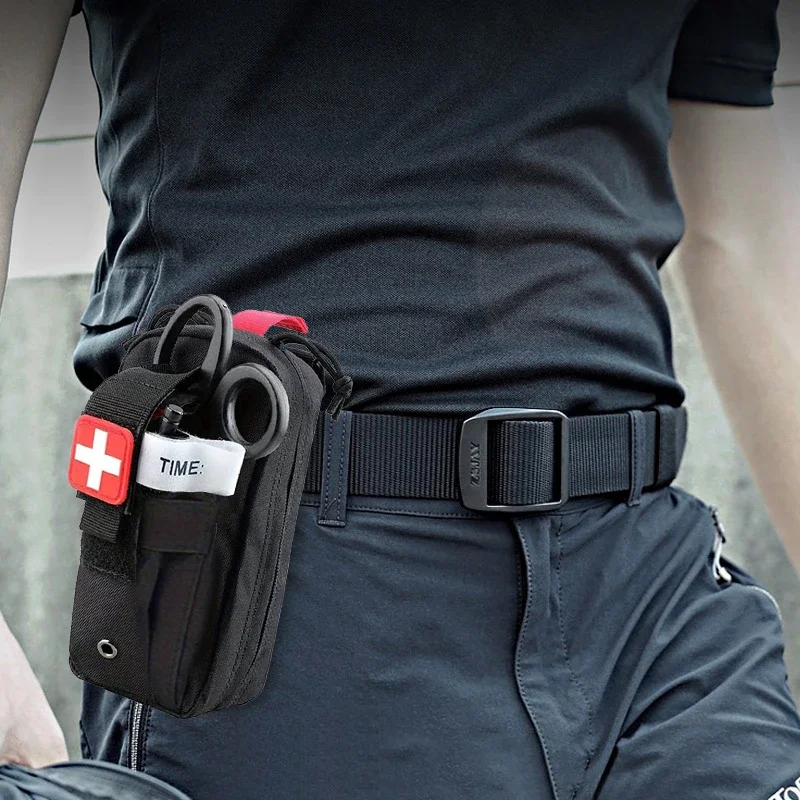 Profesjonalna apteczka z opaską uciskową, torba medyczna EDC Molle, narzędzie survivalowe na kemping, wędrówki i sytuacje awaryjne.