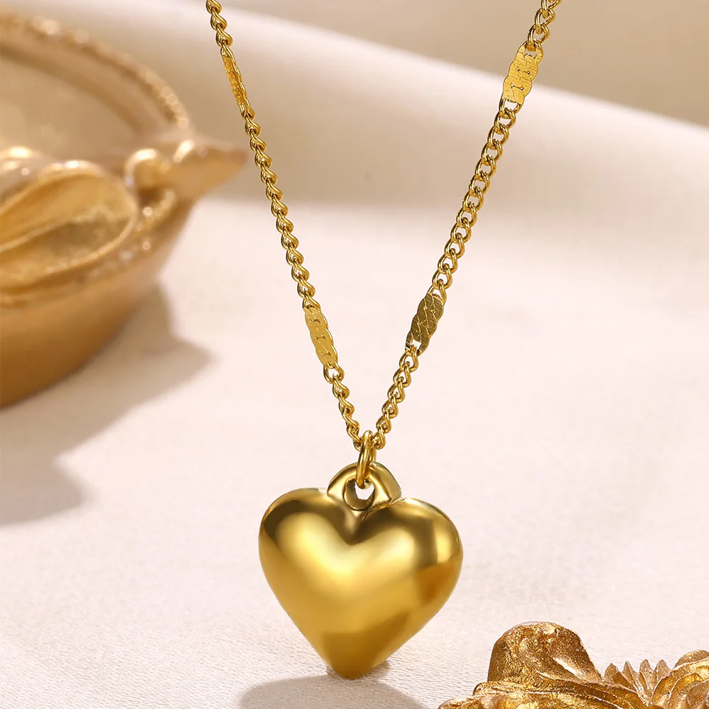 Vintage Liebe Herz Anhänger Halskette für Frauen Trend ästhetische Goldfarbe Edelstahl Kette Halsreif Schmuck Geburtstags geschenke