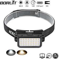 BORUiT K351 COB LED Headlamp 400LM Powerful Type-C Rechargeable Headlight Waterproof Camping Fishing Head Torch