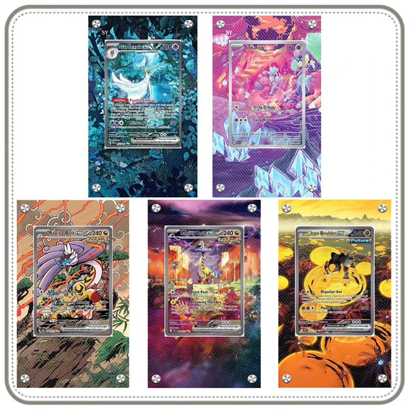 exibicao-de-arte-para-cartao-pokemon-gardevoir-wishiwashi-tinkatink-raaging-bolt-colecao-cartao-preso-tijolo-estendido-arte-display-caso