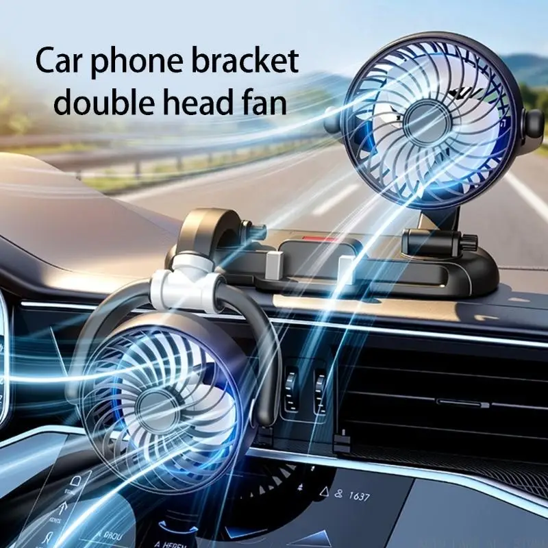 J0MA 2 in 1 Car Cooling Fan and Stand with Double Airflows 5W USB Powered