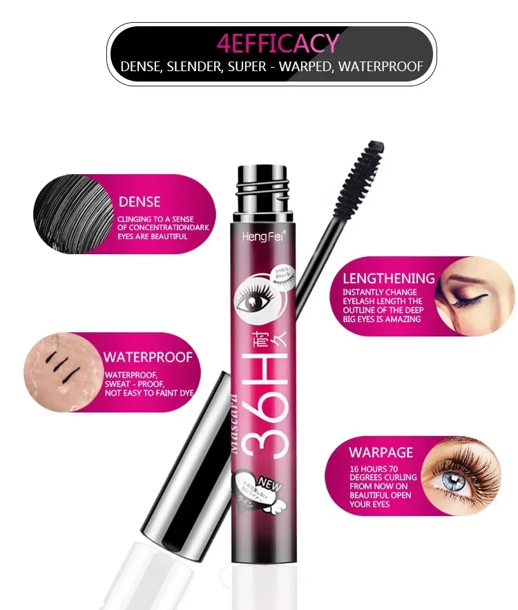 High Qualit 36H Waterproof Smooth Lengthening Volumizing Defining Long Curl LashesNatural Thick Holding 4D Makeup Black Mascara