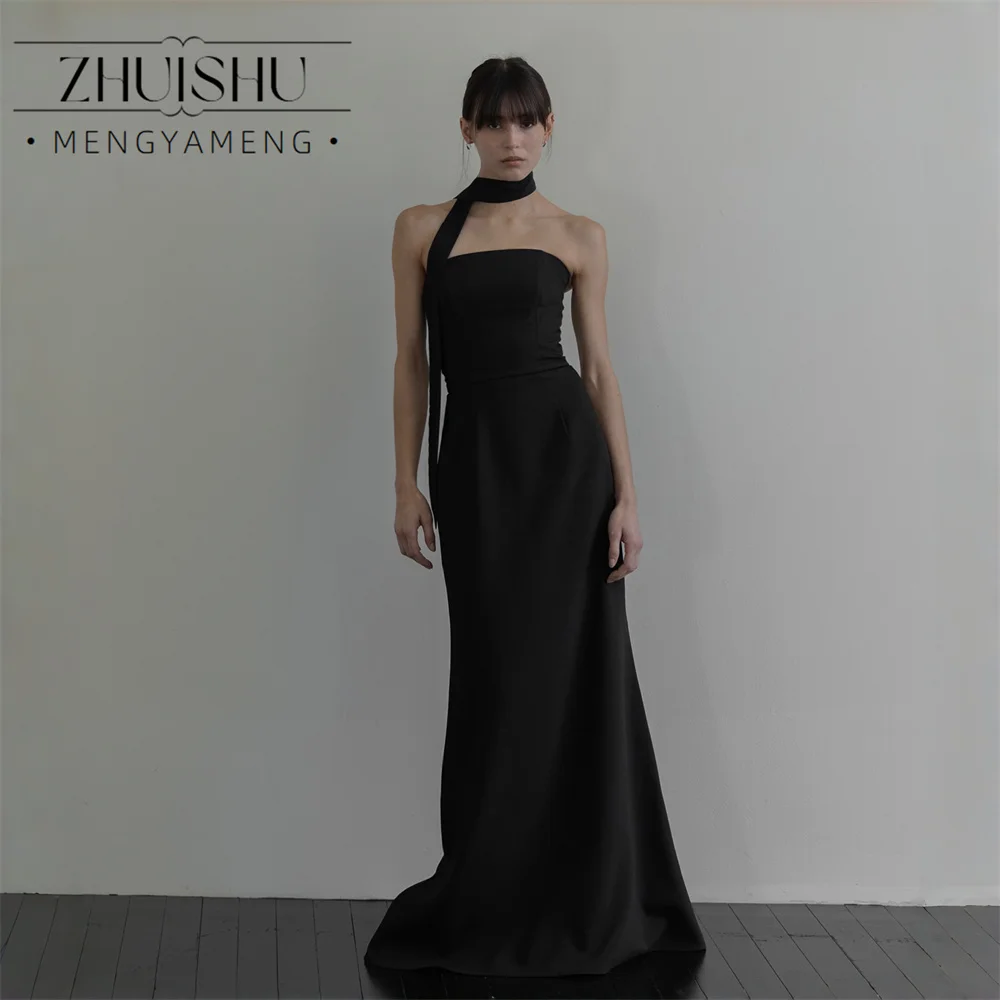ZHUISHU Simple Black Mermaid Evening Dress Women Korea Photo Shoot Brides Corset Strapless Sleeveless Bridal Gown Customized