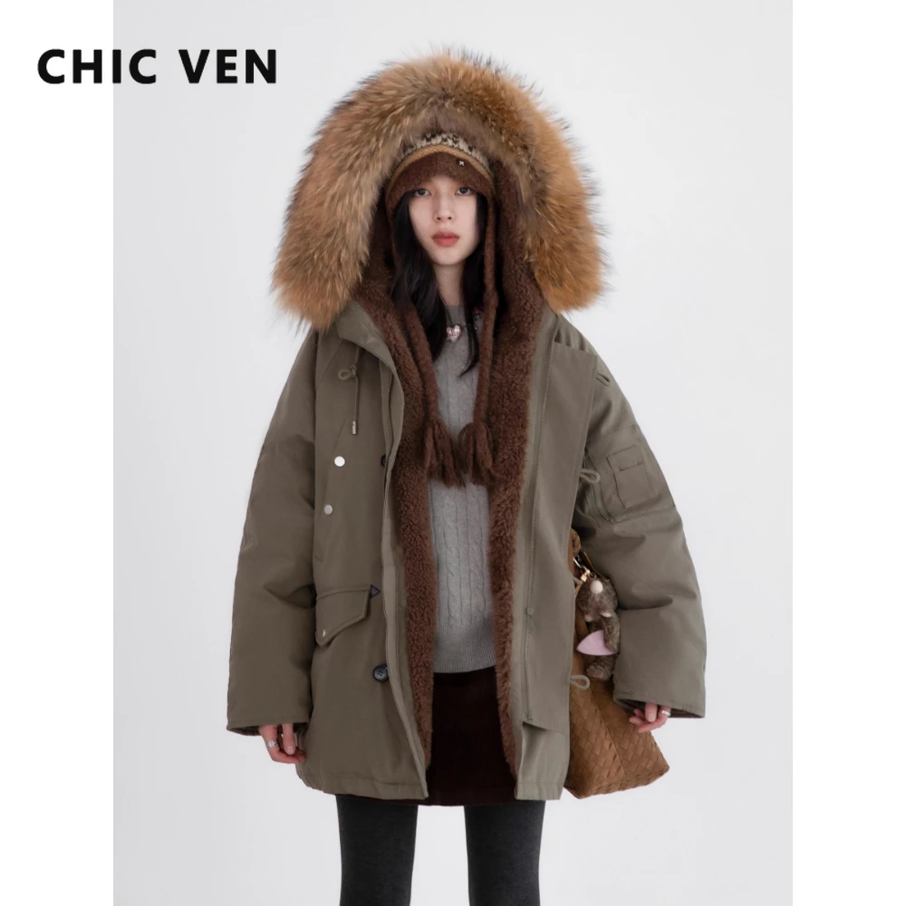 CHIC VEN Neue Koreanische Frauen Unten Mäntel Solide Lose Beiläufige Mit Kapuze Unten Jacke Abnehmbarer Kragen Weibliche Parka Herbst Winter 2025