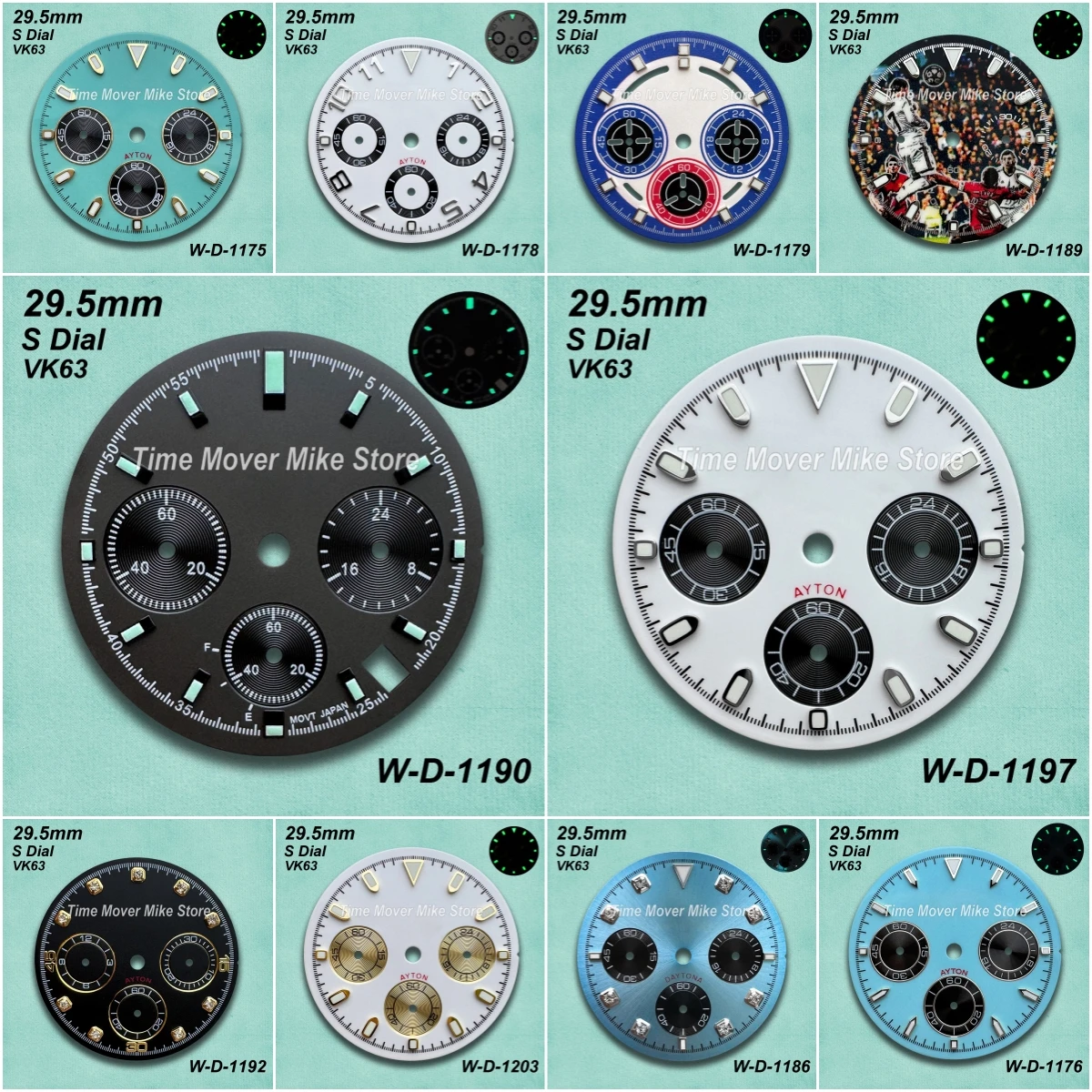 29.5mm S Logo Panda DTN Dial Fit VK63 Movement Green Luminous High-Quality Diamond Dial Watch Modification Accessories