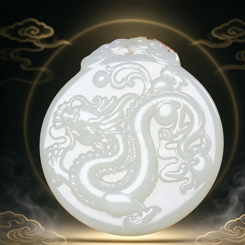 Natural Suet White Outer Mongolian Material White Jade Dragon Pendant Men and Women Dragon Travel The World