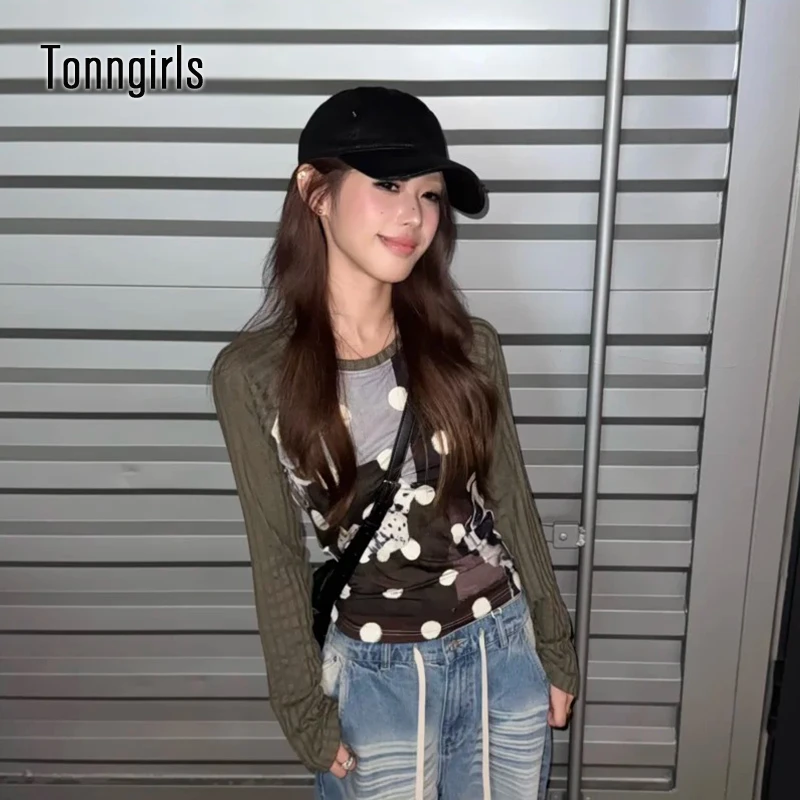 

Tonngirls Harajuku принт собаки графические топы с длинными рукавами в стиле пэчворк женская футболка Y2k винтажные топы в стиле гранж эстетические футболки 2000-х годов