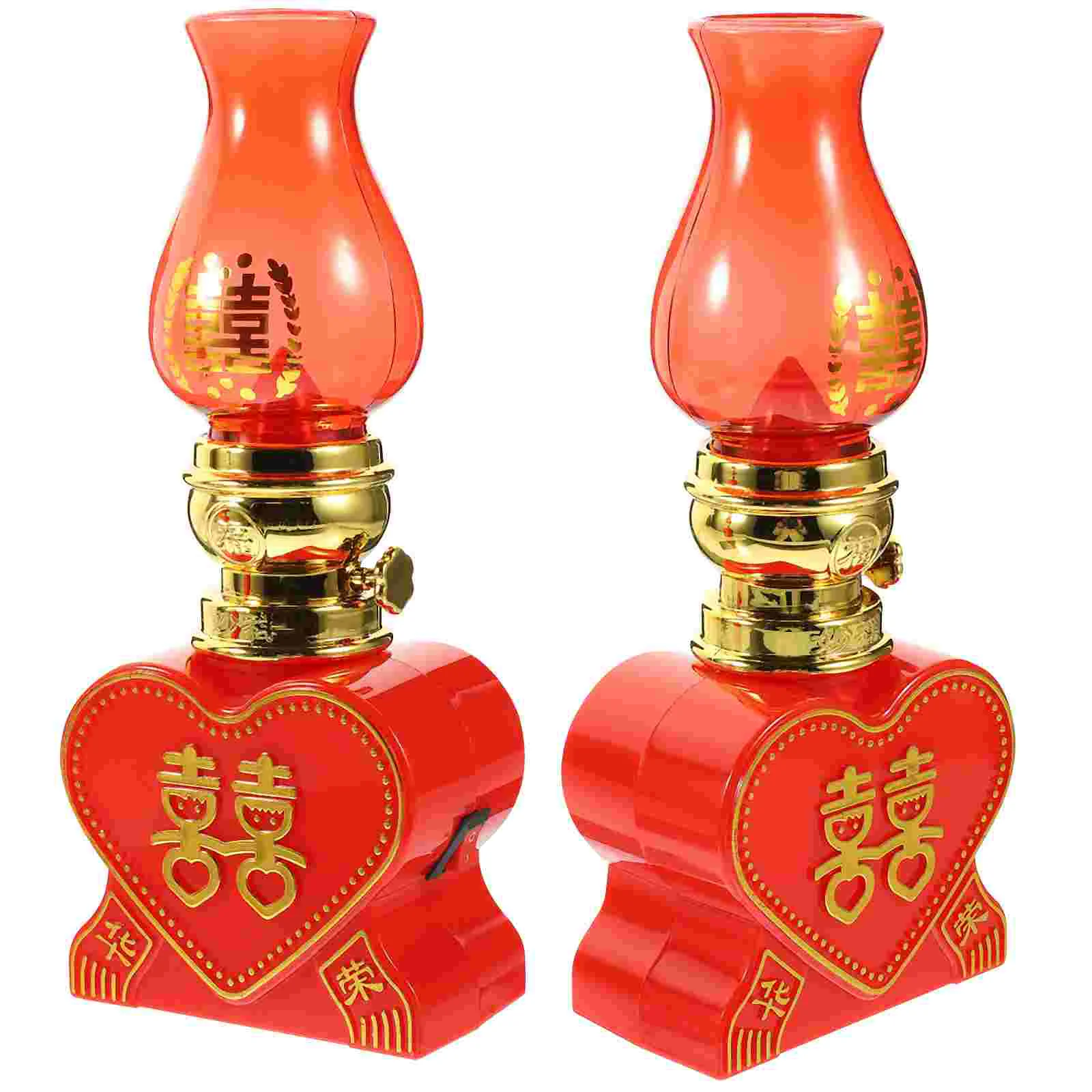 2 Pcs Unique Lighting Oil Vintage Kerosene Lamp Wedding Decor Glass Old Fashioned Red