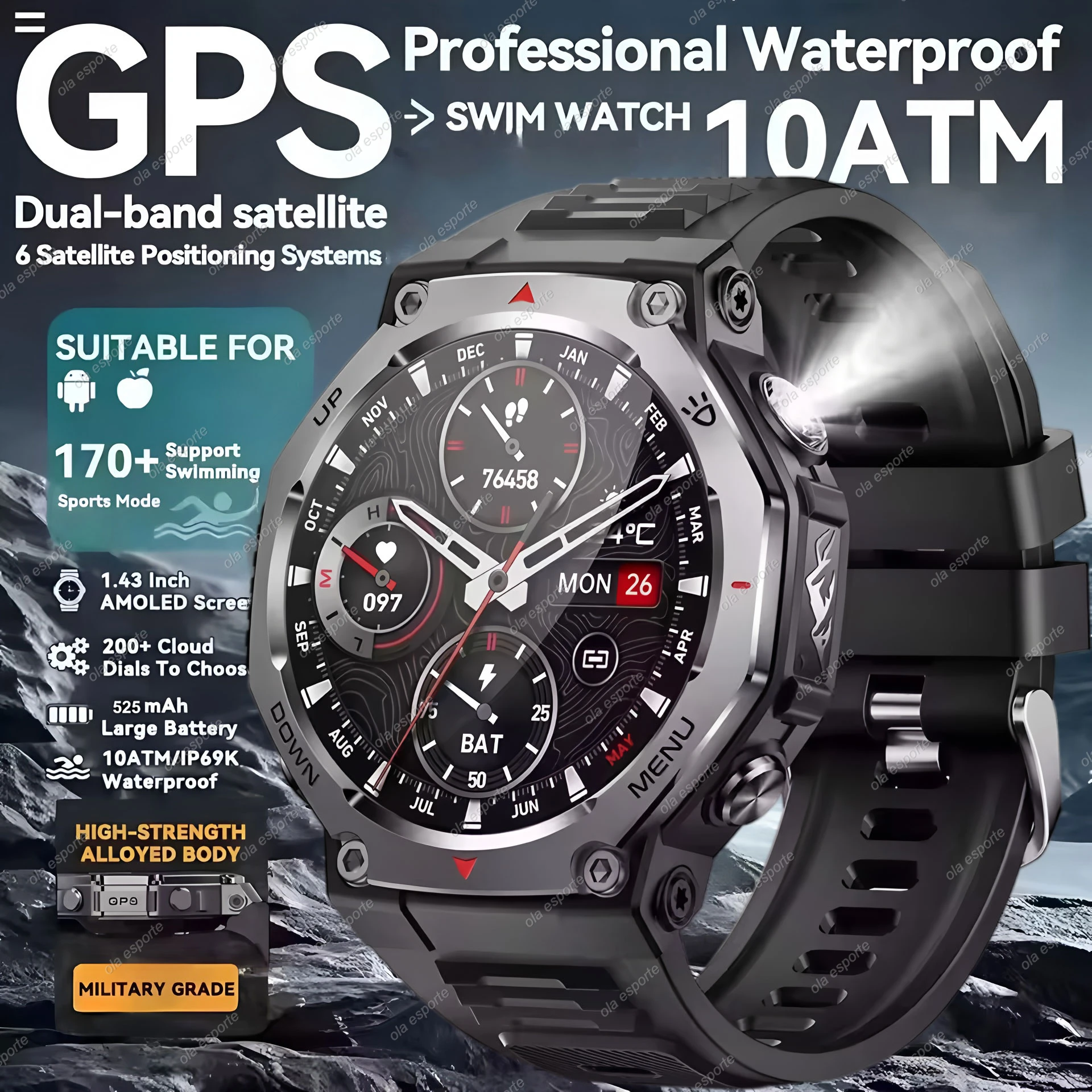 Nuevo reloj inteligente t-rex 3 Ultra GPS linterna 5ATM brújula impermeable reloj inteligente deportivo militar hombres NFC mujeres BT llamadas