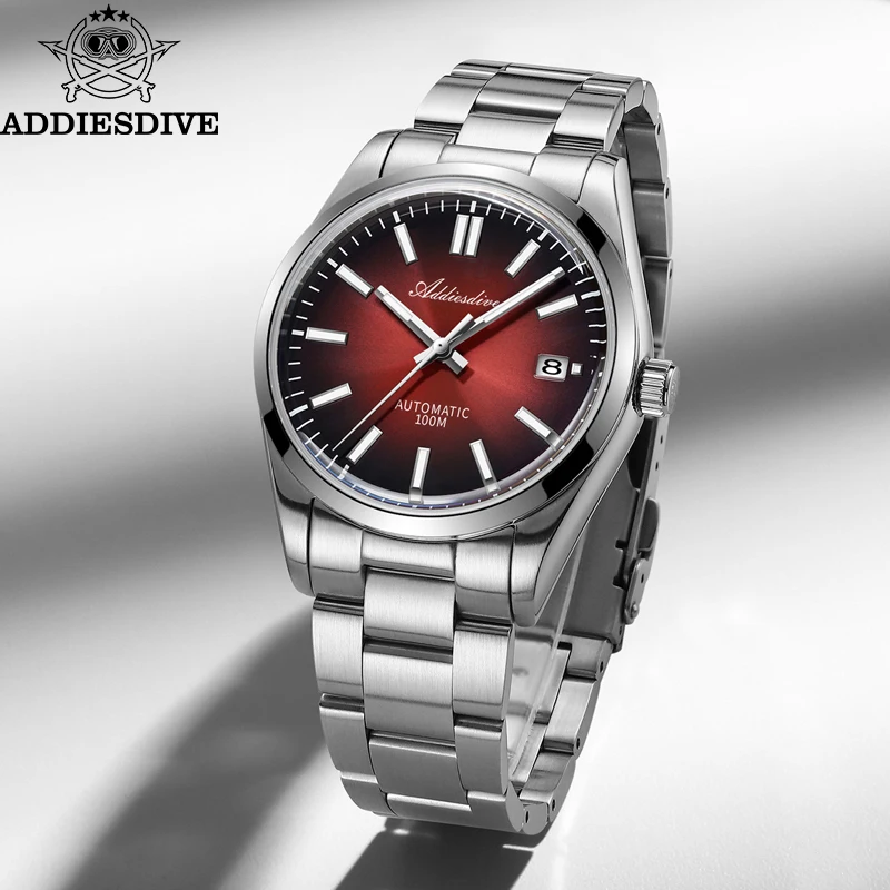 Addiesdive exclusivo retro masculino relógio super luminoso de aço inoxidável vidro safira luxo homem relógios à prova dwaterproof água ad2071 relógio de pulso