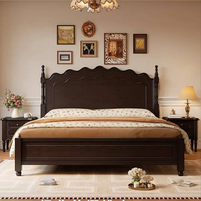 Designs Black Couples Bed Headboard Unique Nordic Wooden Double Bedroom Bed King Size Room Camas De Dormitorio Home Furniture