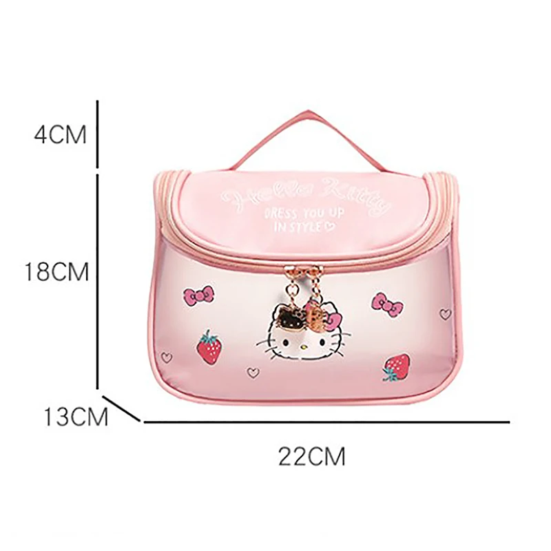 Cute Hello Kitty PVC Makeup Bag for Women Portable Large Capacity Kawaii Cosmetic Bag Fashion Luxury Brand Waterproof