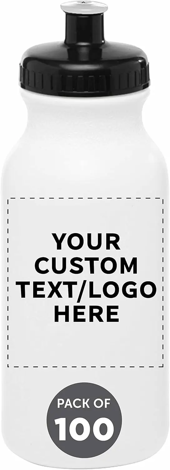 Custom 20 oz. Water Bottles with Push Cap Set of 100, Personalized Bulk Pack - Perfect for Gym, Hiking, Camping, Outdoor Sports