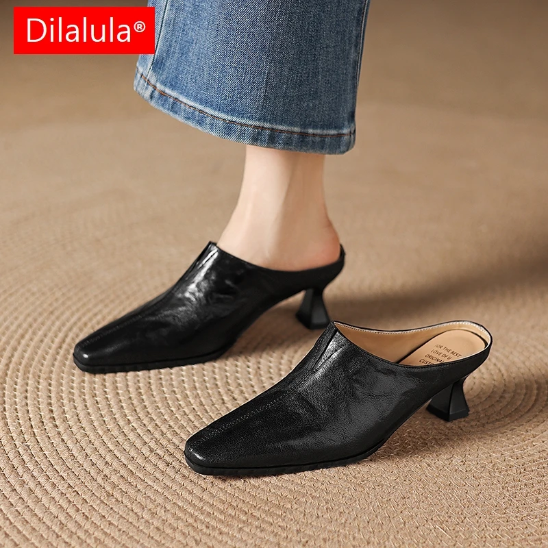 

Новые женские кожаные туфли-мюли Dilalula 2026 с закрытым носком на среднем тонком каблуке для вечеринок и свиданий