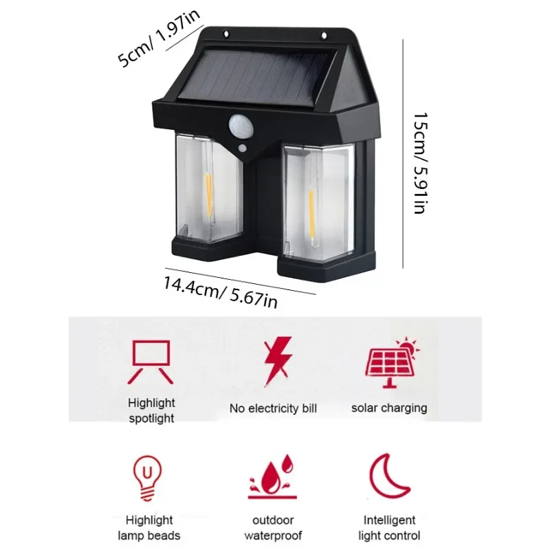 QHSPE Solar Powered Rechargeable Light Tungsten Wire Human Body Induction LED Lamp IP44 Waterproof Outdoor Wall Lamps Decorative