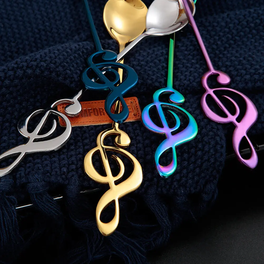 Stainless Steel Coffee Spoon Musical Note Pattern -Coated Stirring Spoon Dessert Scoop Kitchen Dining Tableware view 3
