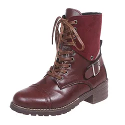 Plus Size 35-43 Shoes for Women Autumn Women Zip Round Toe Lace Up Heel Casual Shoes Ankle Retro Boots Platform Botas De Mujer