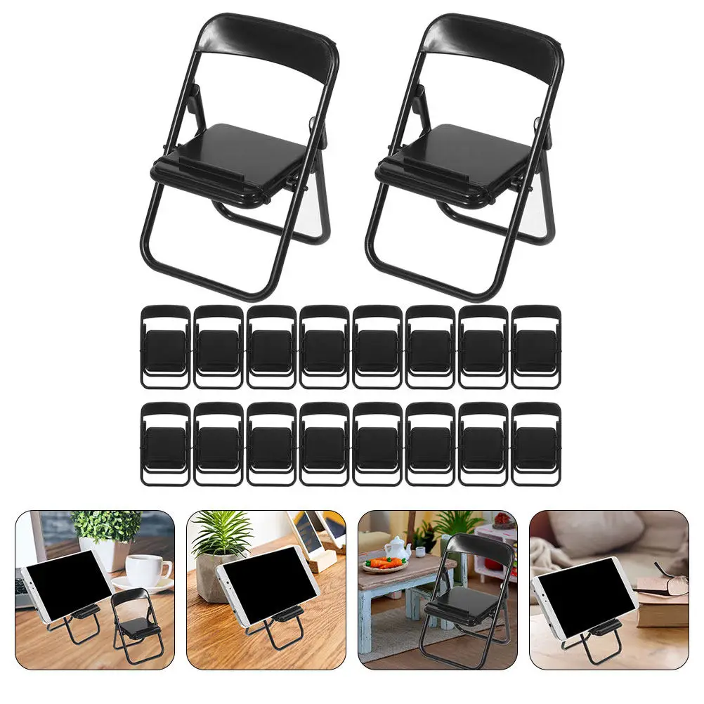 

24Pcs Mini Chair for Mini House Decoration Micro Landscape Decor Folding Phone Stand Tiny Chair Prop Smartphone Holder