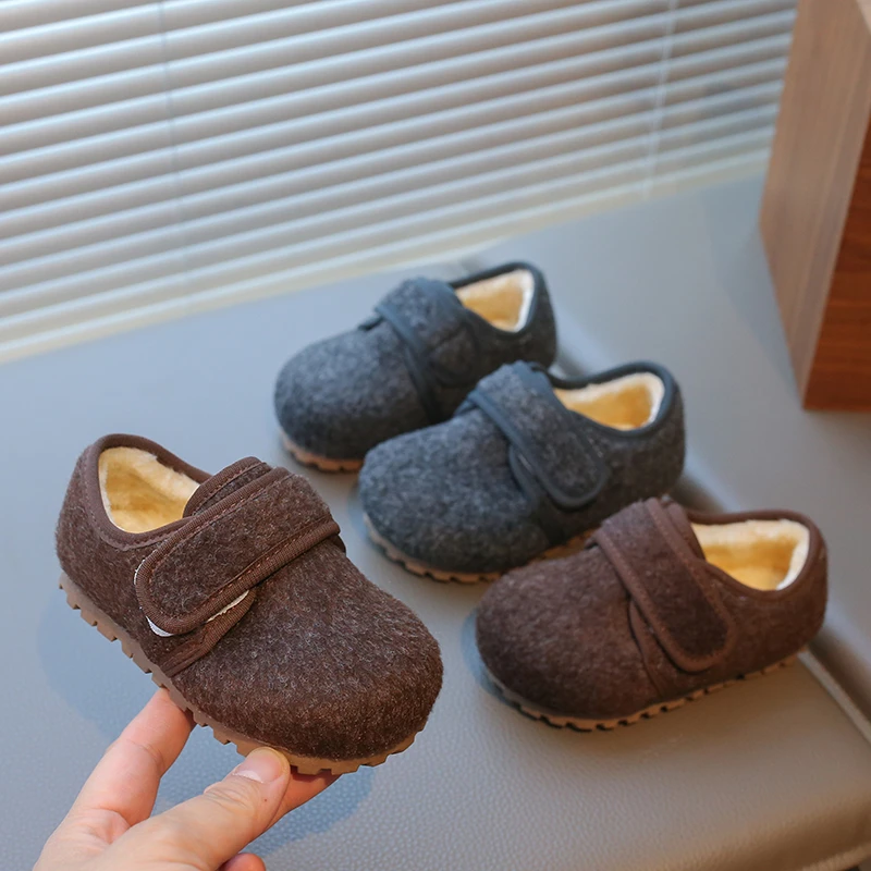 

Children Cotton Shoes Korean Style Soft Bottom Anti-slippery Simple Kids Casual Shoes Boys Girls Warm Plush Shoes Winter New