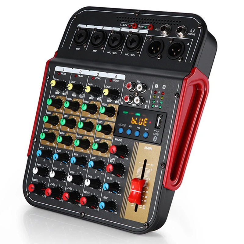 6-Channel Audio Mixer Audio USB Bluetooth-Compatible Reverb Audio Processor Sing Live With Sound Card Mixers EU Plug