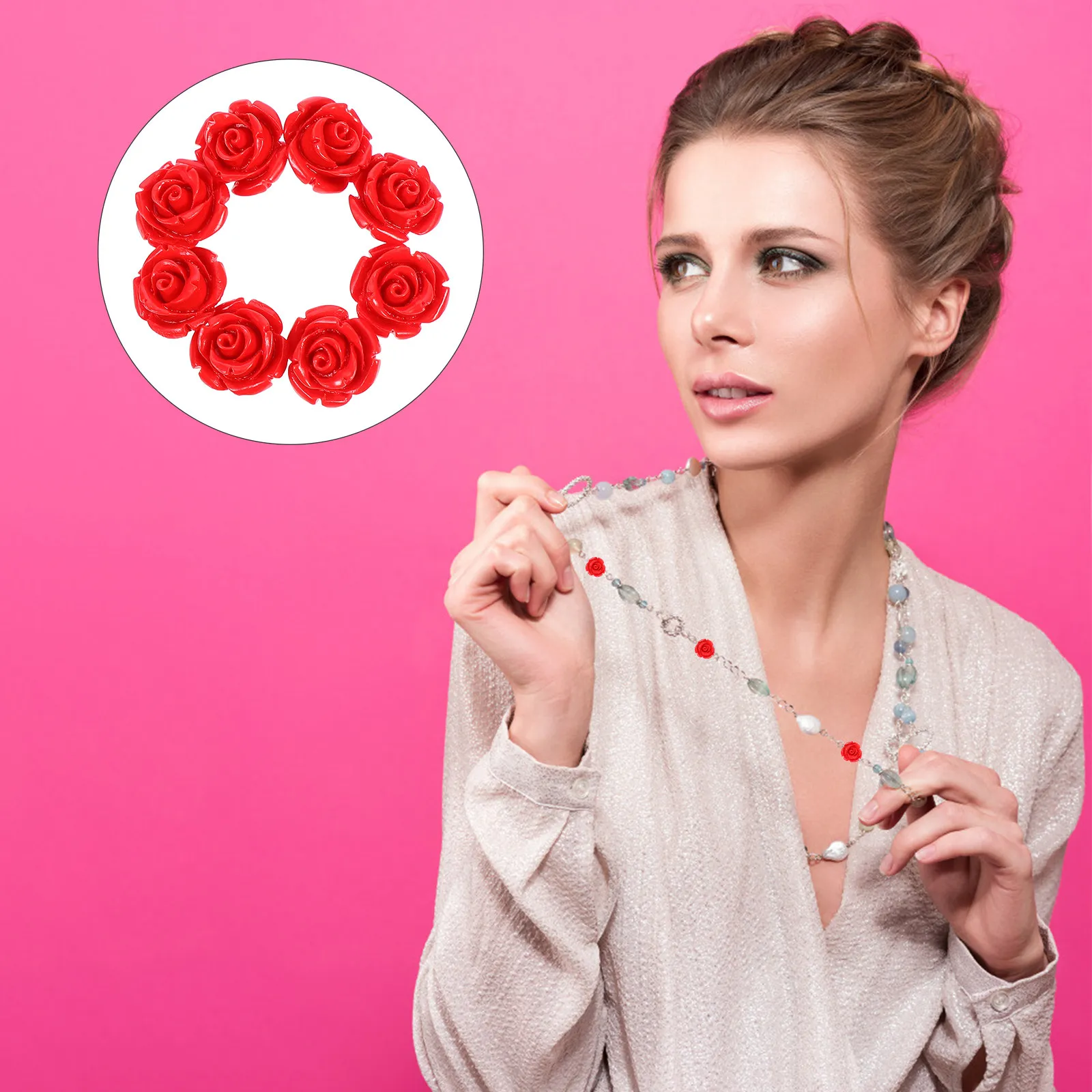 

50Pcs Premium Red Rose Resin Beads Loose Spacer Beads for DIY Jewelry Making Craft Bracelet Necklace Earrings Accessories