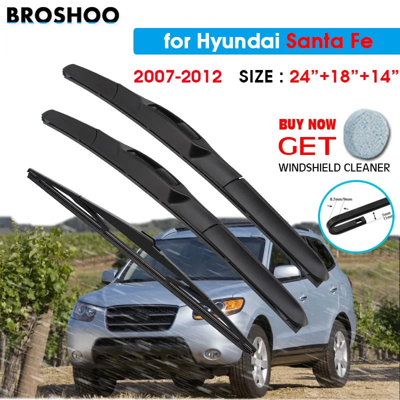 Wiper Front Rear Wiper Blades Set For Hyundai Santa Fe 2007 2008 2009 2010 2011 2012 Front Rear Window 24